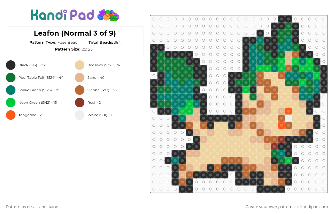 Leafon (Normal 3 of 9) - Fuse Bead Pattern by essas_and_kandi on Kandi Pad - beige,green,teal