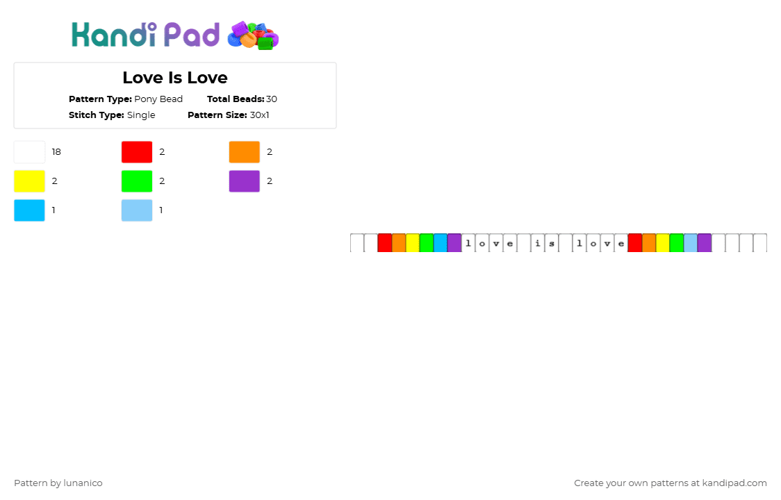 Love Is Love - Pony Bead Pattern by lunanico on Kandi Pad - white,orange,green,purple,colorful