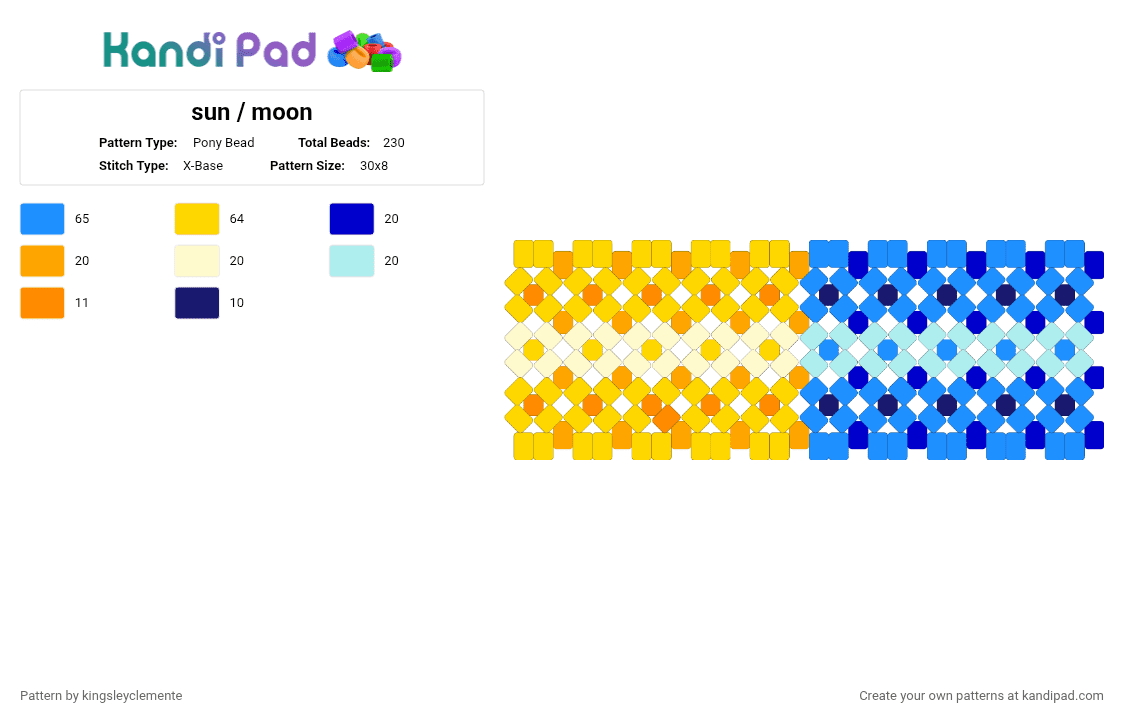 sun / moon - Pony Bead Pattern by kingsleyclemente on Kandi Pad - light blue, yellow