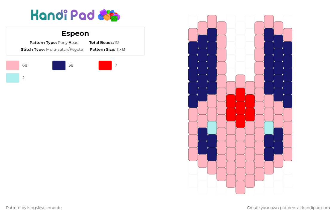 Espeon - Pony Bead Pattern by kingsleyclemente on Kandi Pad - pink,purple,eevee,espeon,pokemon,wonderhoy,eeveelution,evolution,espy,psychic