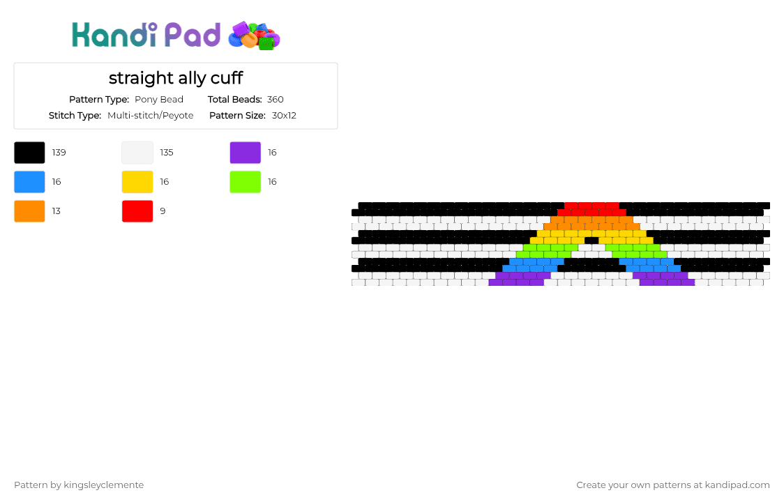 straight ally cuff - Pony Bead Pattern by kingsleyclemente on Kandi Pad - white,light blue,green,colorful