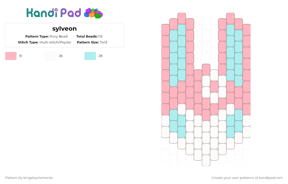 sylveon - Pony Bead Pattern by kingsleyclemente on Kandi Pad - pink,light blue,sylveon,eevee,eeveelution,evolution,cute,fairy,pokemon