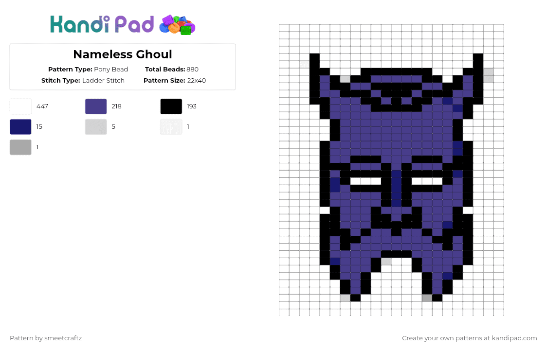 Nameless Ghoul - Pony Bead Pattern by smeetcraftz on Kandi Pad - band, ghost, ghouls, purple, white