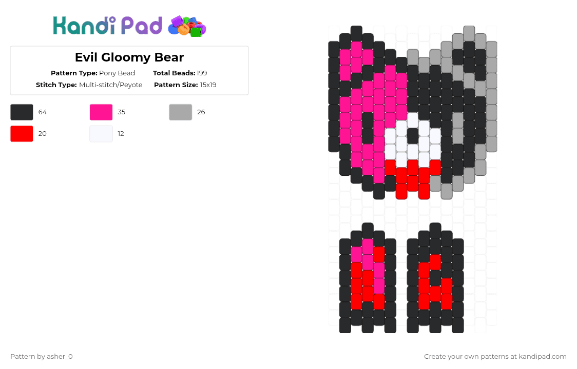Evil Gloomy Bear - Pony Bead Pattern by deleted_user_47782 on Kandi Pad - animals, black, blood, gloomy bear, horror, pink