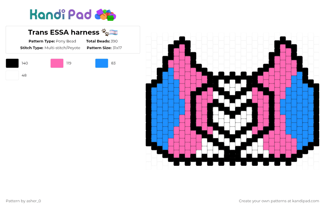 Trans ESSA harness 🐾🏳️‍⚧️ - Pony Bead Pattern by deleted_user_47782 on Kandi Pad - pink,light blue,essa,essa handler,trans,pride,pride month,april 4th
