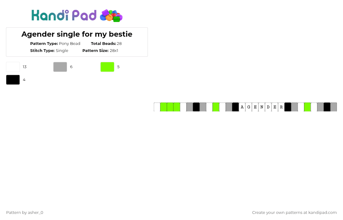 Agender single for my bestie - Pony Bead Pattern by deleted_user_47782 on Kandi Pad - green,beige,agender,pride,lgbtq