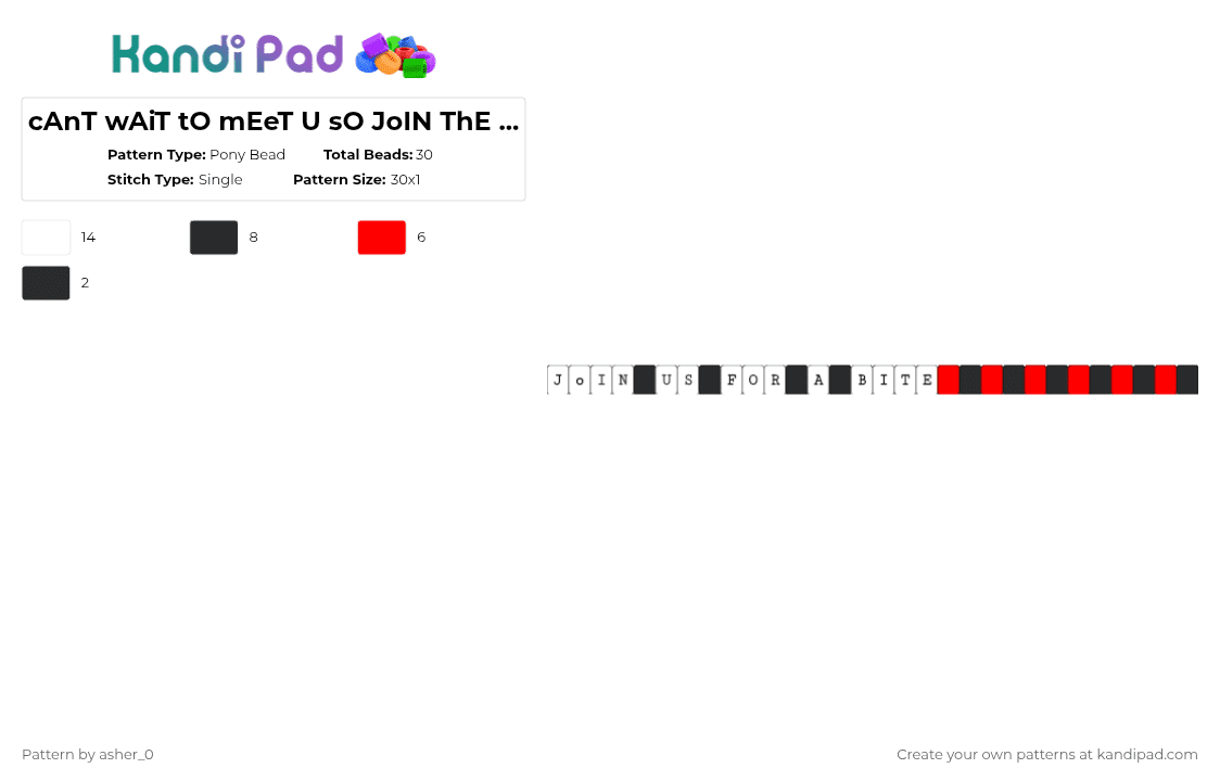 cAnT wAiT tO mEeT U sO JoIN ThE aNamAtRoNiC fAmIlY - Pony Bead Pattern by deleted_user_47782 on Kandi Pad - white,red,fnaf,five nights,five nights at freddys,jt music