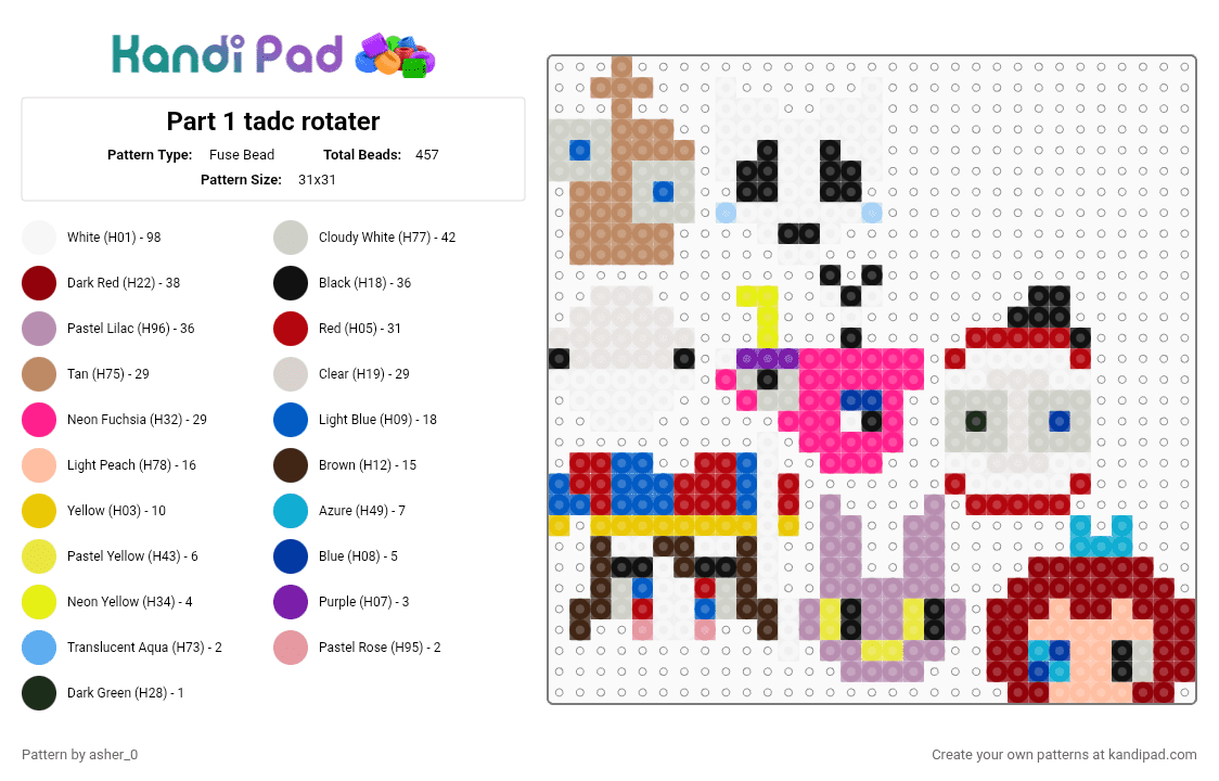 Part 1 tadc rotater - Fuse Bead Pattern by deleted_user_47782 on Kandi Pad - tan,beige,pink,red,the amazing digital circus,tadc,abstraction,rotator cuff,cosm1cfr0g