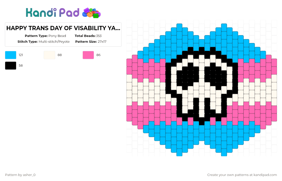 HAPPY TRANS DAY OF VISABILITY YALL!!! - Pony Bead Pattern by deleted_user_47782 on Kandi Pad - light blue,pink,lqbtq,trans,tdov,pride,gay