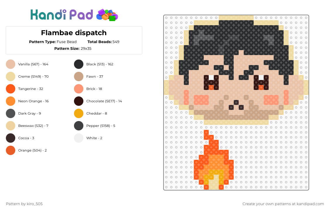 Flambae dispatch - Fuse Bead Pattern by kiro_505 on Kandi Pad - beige,dispatch,game,dispatch game,chibi,flambae,chibi flambae,flambae charm
