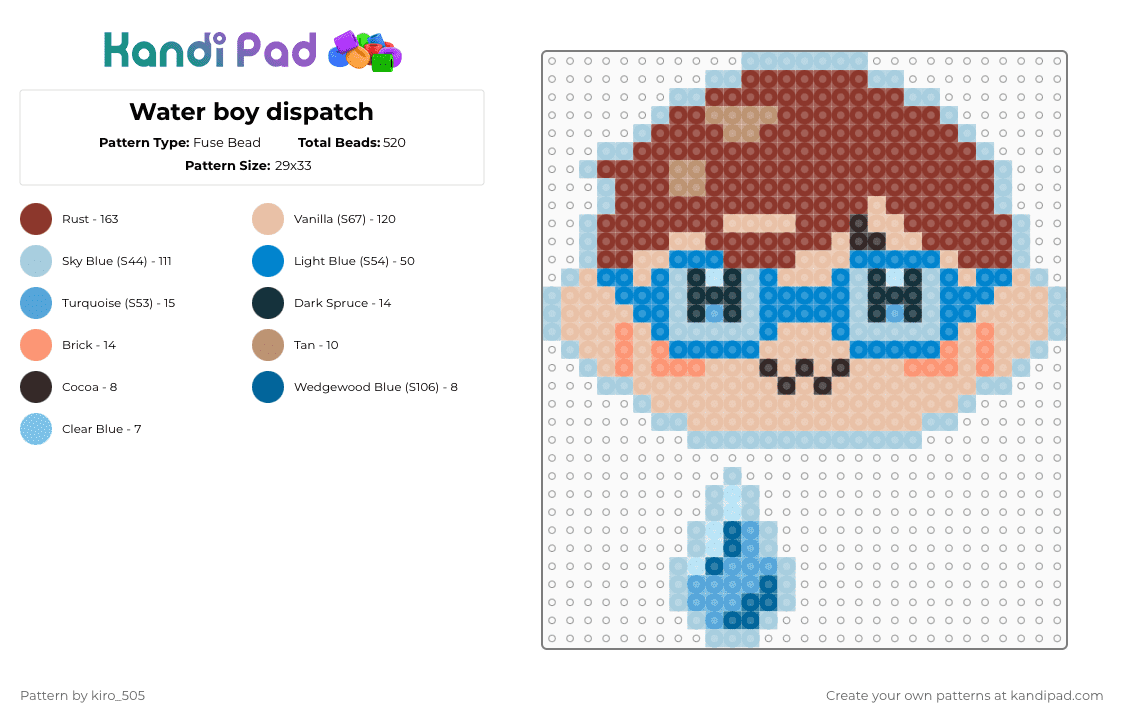 Water boy dispatch - Fuse Bead Pattern by kiro_505 on Kandi Pad - light blue,red,beige,dispatch,game,dispatch game,waterboy,water boy,chibi,chibi waterboy