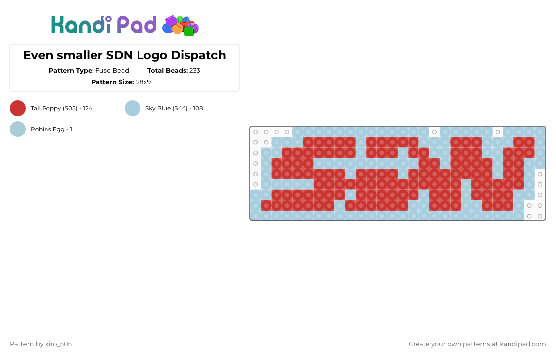 Even smaller SDN Logo Dispatch - Fuse Bead Pattern by kiro_505 on Kandi Pad - light blue,red,dispatch,game dispatch,sdn,game logo,phone charm,fandom