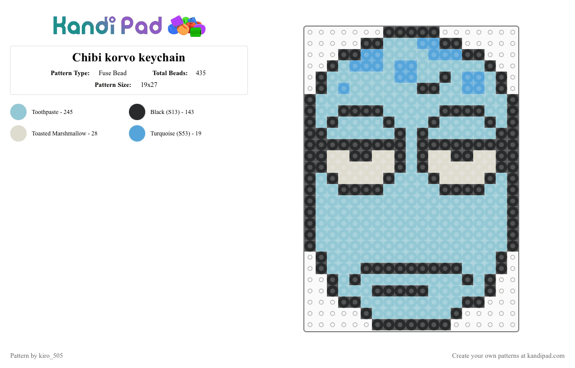 Chibi korvo keychain - Fuse Bead Pattern by kiro_505 on Kandi Pad - light blue,korvo,solar opposites,keychain,chibi,charm