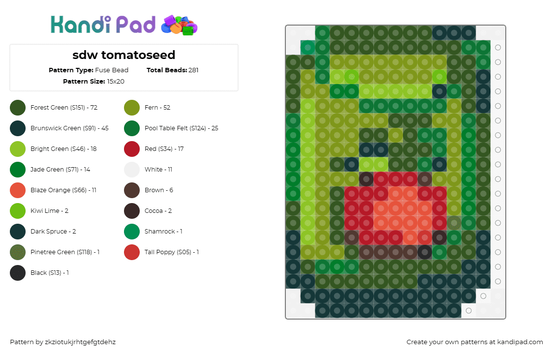 sdw tomatoseed - Fuse Bead Pattern by zkziotukjrhtgefgtdehz on Kandi Pad - tomato seed,can,stardew valley,video game,green,red