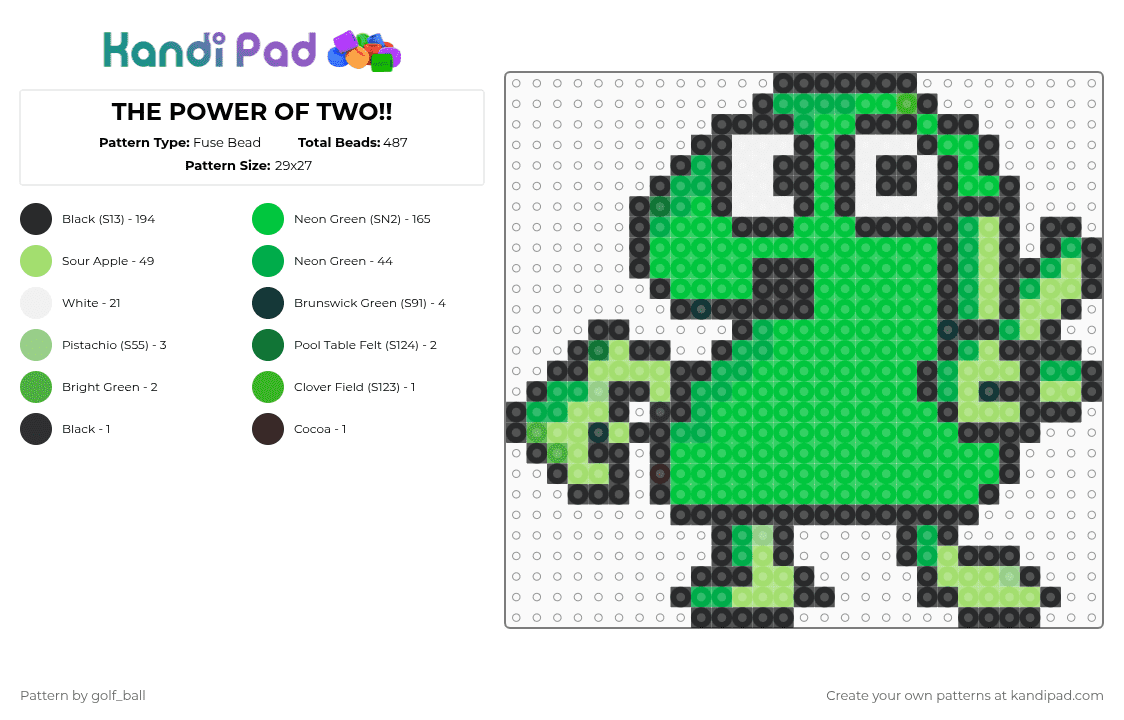THE POWER OF TWO!! - Fuse Bead Pattern by golf_ball on Kandi Pad - green