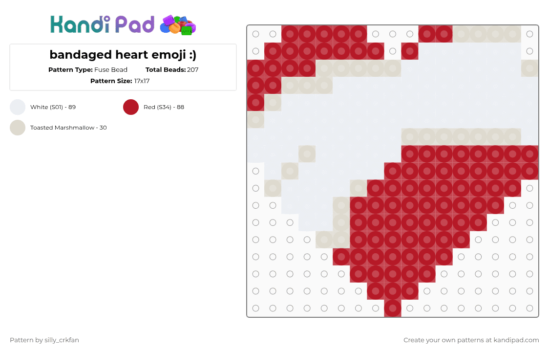 bandaged heart emoji :) - Fuse Bead Pattern by silly_crkfan on Kandi Pad - red,cotdhearts,emoji,heart,healing,bandaged,silly,tuff,blehh