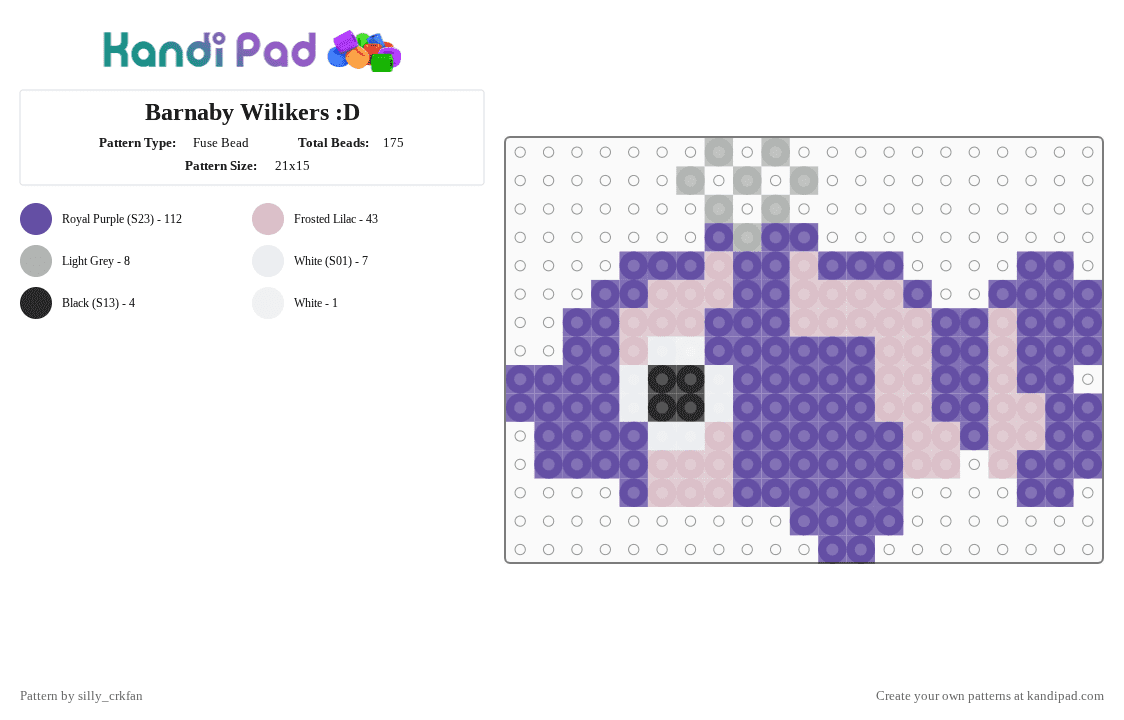 Barnaby Wilikers :D - Fuse Bead Pattern by silly_crkfan on Kandi Pad - purple,beige,cotdfishing,fish,finn,dandys world,dw,barnaby,wilikers,ehhehehhe