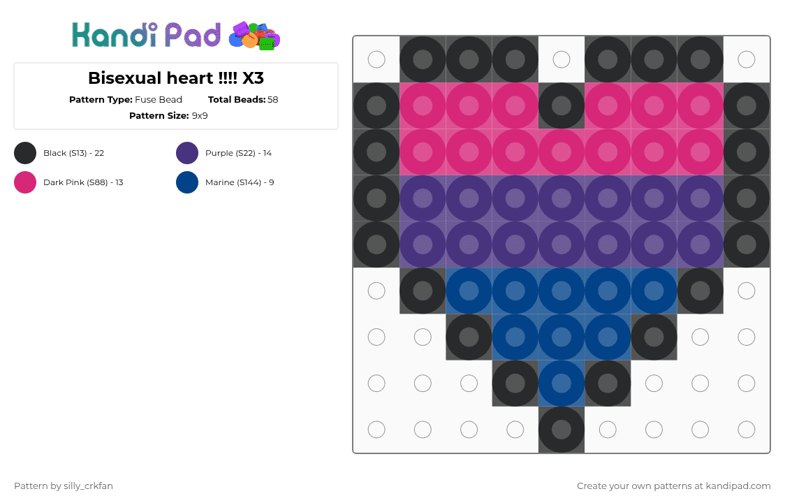Bisexual heart !!!! X3 - Fuse Bead Pattern by silly_crkfan on Kandi Pad - pink,purple,bi,pride,flag,heart