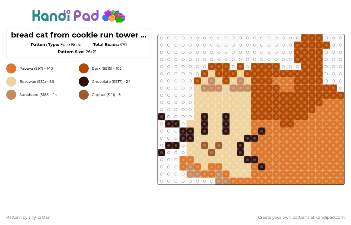 bread cat from cookie run tower of adventures!!!! - Fuse Bead Pattern by silly_crkfan on Kandi Pad - cotdbread,cat,crtoa,cookie run tower of adventures,bread,cute,silly,blehhh