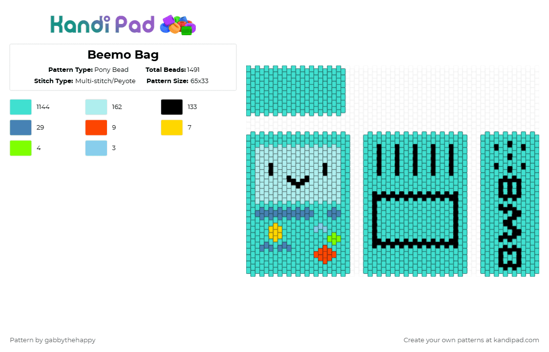 Beemo Bag - Pony Bead Pattern by gabbythehappy on Kandi Pad - light blue,adventure time,beemo,cartoon network,bag,peyote