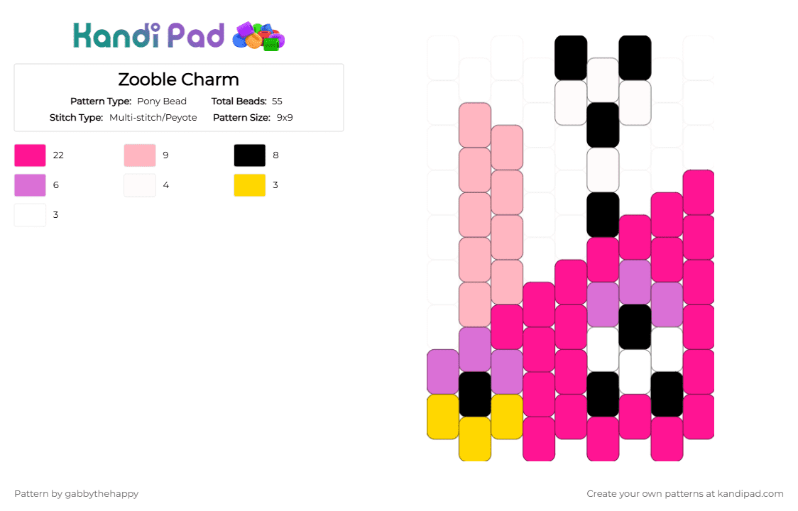 Zooble Charm - Pony Bead Pattern by gabbythehappy on Kandi Pad - pink,zooble,tadc,the amazing digital circus,charm,peyote,multistitch,pony beads