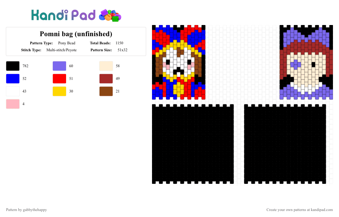 Pomni bag (unfinished) - Pony Bead Pattern by gabbythehappy on Kandi Pad - black,red,blue,colorful
