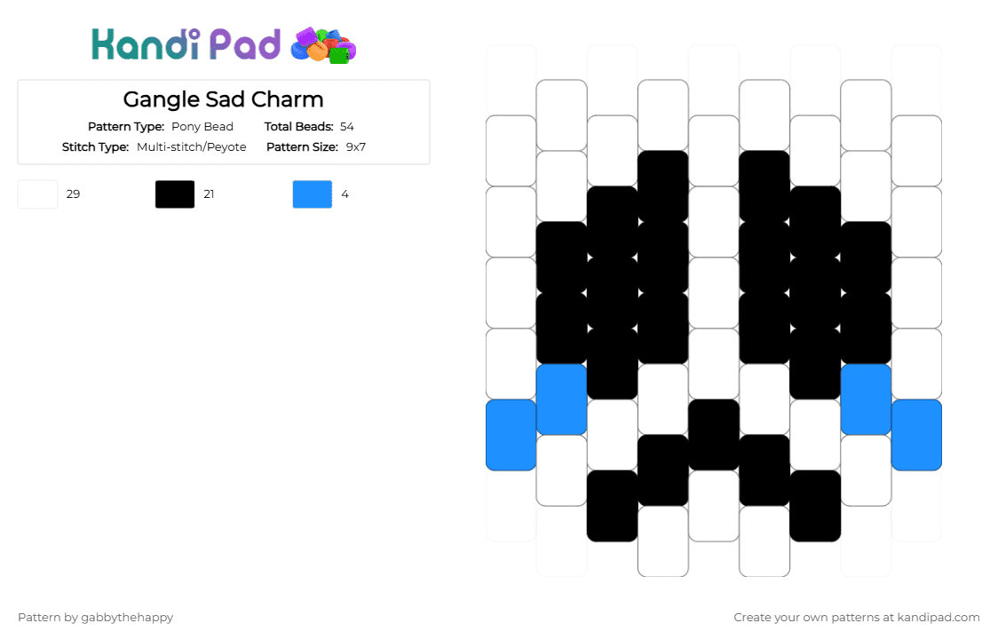 Gangle Sad Charm - Pony Bead Pattern by gabbythehappy on Kandi Pad - white,tadc,pony beads,charm,peyote,multistitch,gangle,the amazing digital circus