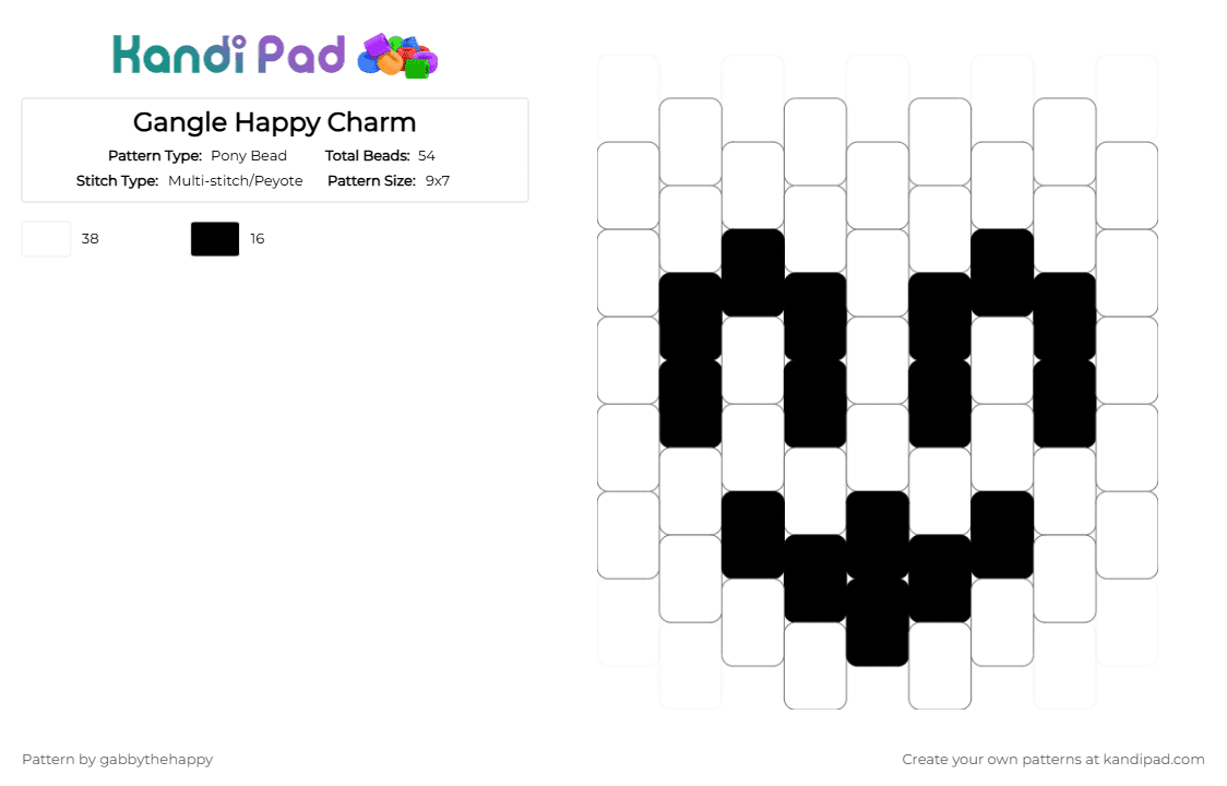 Gangle Happy Charm - Pony Bead Pattern by gabbythehappy on Kandi Pad - white,black,tadc,pony beads,charm,peyote,multistitch,gangle,the amazing digital circus