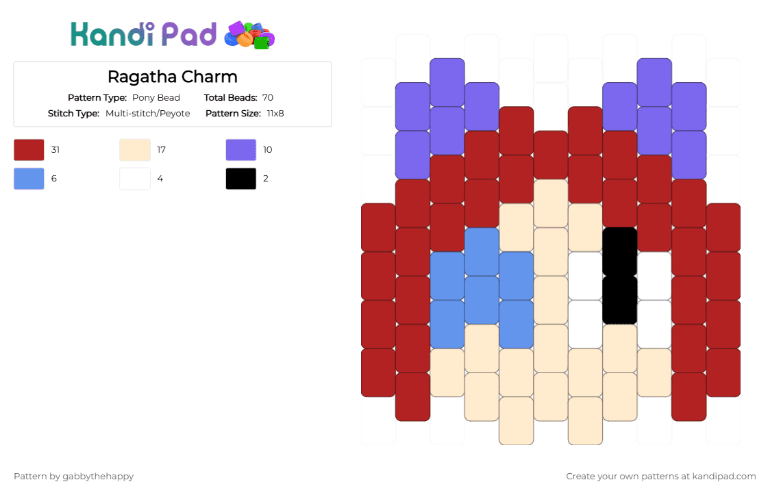 Ragatha Charm - Pony Bead Pattern by gabbythehappy on Kandi Pad - beige,red,charm,peyote,multistitch,pony beads,tadc,the amazing digital circus
