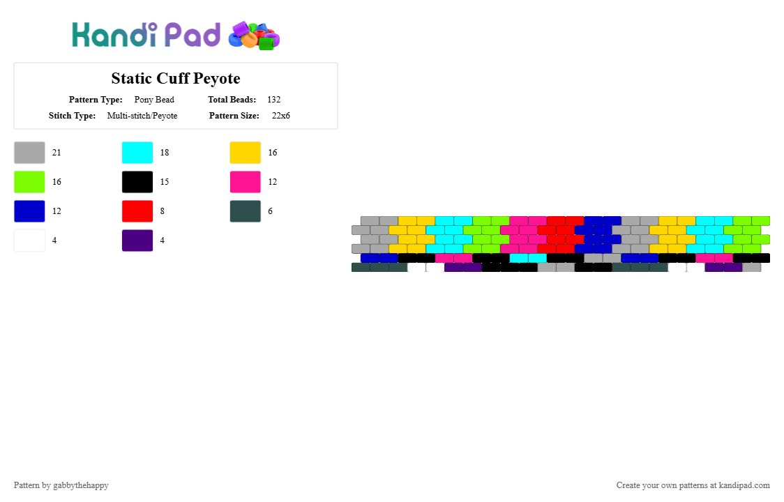 Static Cuff Peyote - Pony Bead Pattern by gabbythehappy on Kandi Pad - beige,light blue,purple,colorful,static,peyote,cuff,red,green,grey,gray,blue