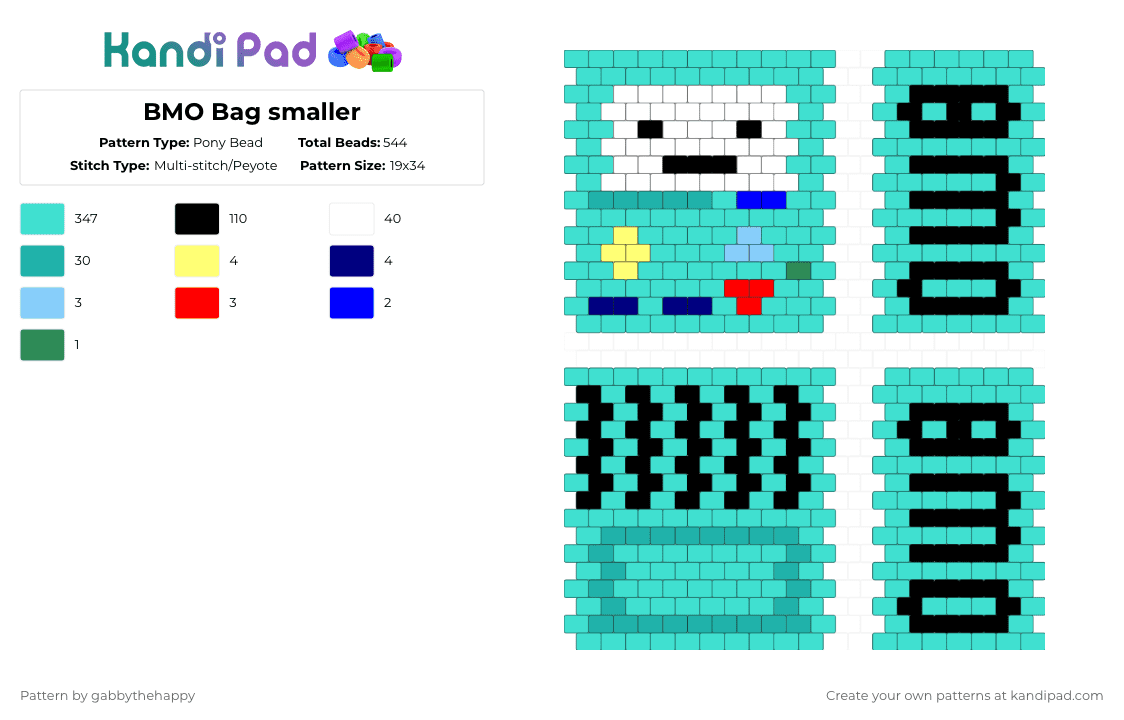 BMO Bag smaller - Pony Bead Pattern by gabbythehappy on Kandi Pad - light blue,bmo,bag,peyote,small