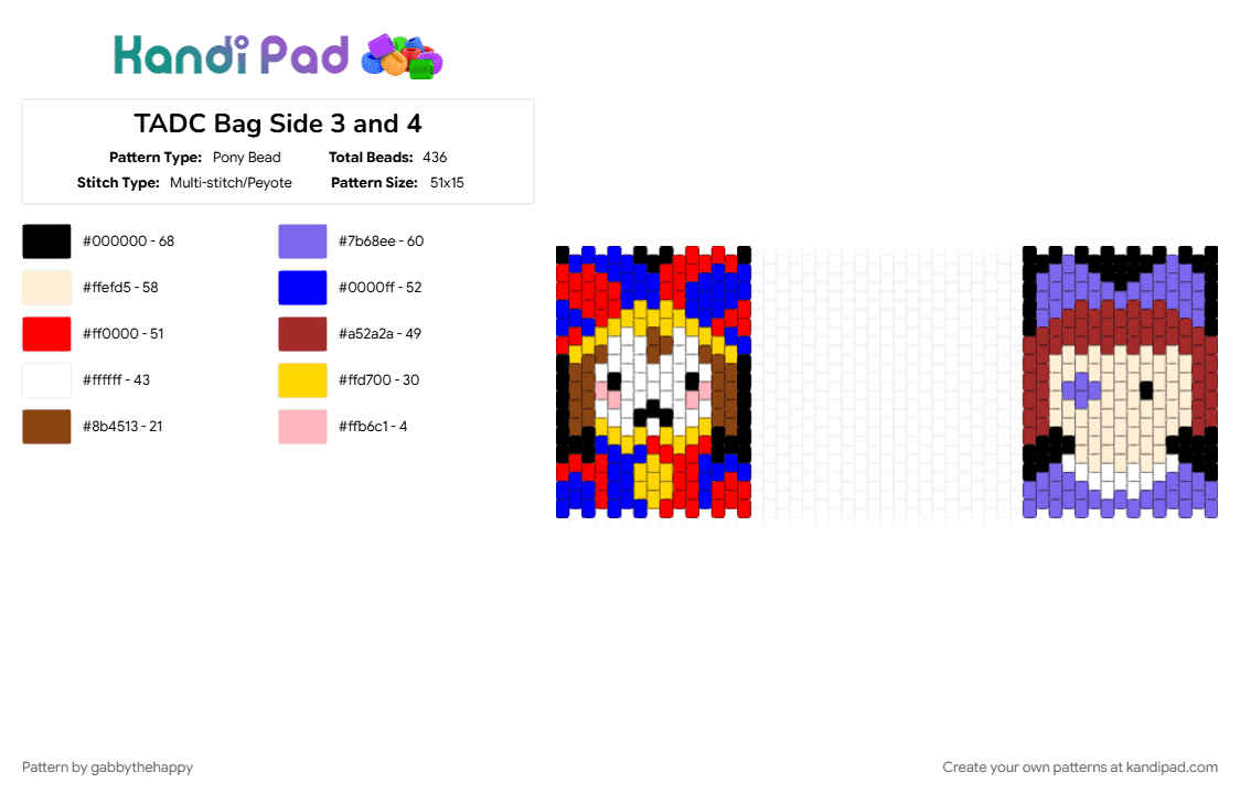 TADC Bag Side 3 and 4 - Pony Bead Pattern by gabbythehappy on Kandi Pad - beige, blue, purple, red