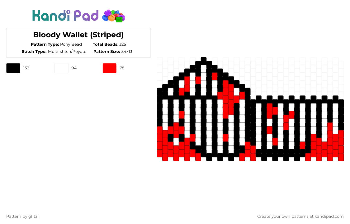 Bloody Wallet (Striped) - Pony Bead Pattern by gl1tz1 on Kandi Pad - white,red