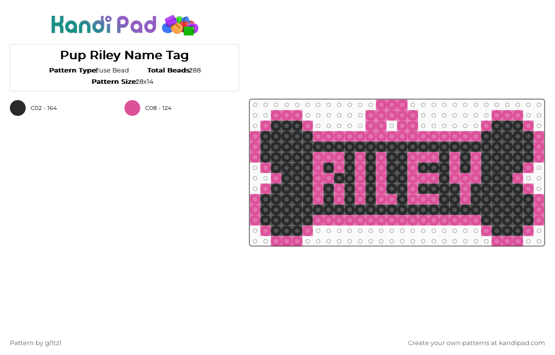 Pup Riley Name Tag - Fuse Bead Pattern by gl1tz1 on Kandi Pad - pink,black,pup,pup pride,name tag