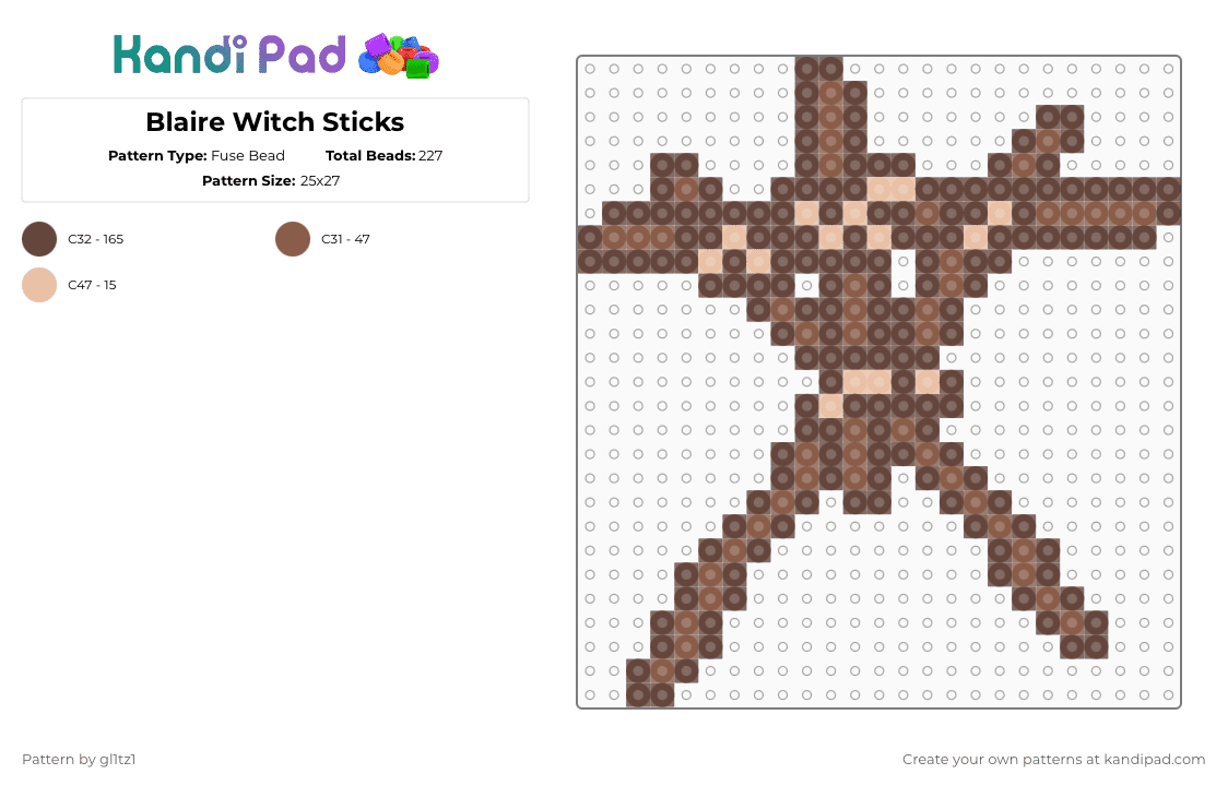 Blaire Witch Sticks - Fuse Bead Pattern by gl1tz1 on Kandi Pad - brown,horror,blaire witch