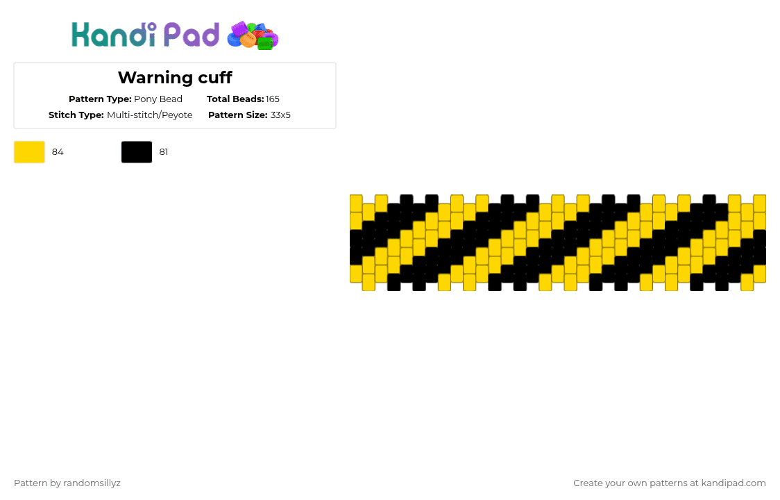 Warning cuff - Pony Bead Pattern by randomsillyz on Kandi Pad - yellow,black