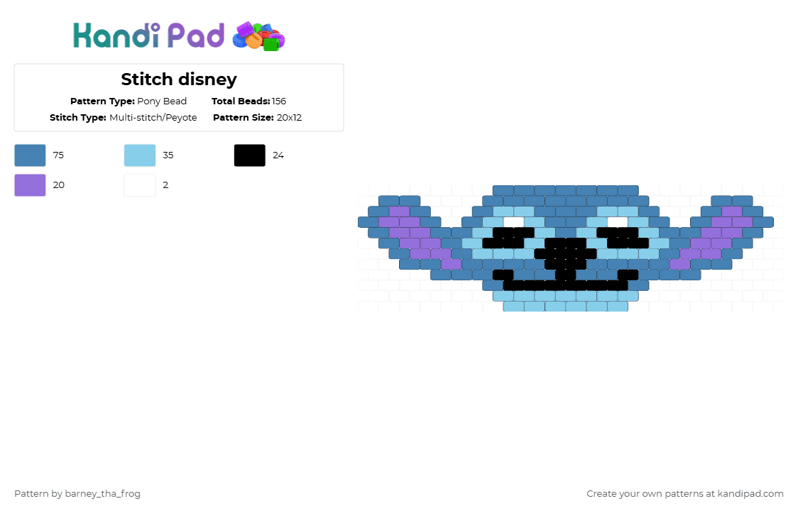 Stitch disney - Pony Bead Pattern by barney_tha_frog on Kandi Pad - blue