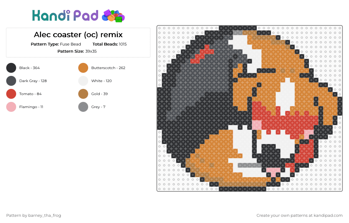 Alec coaster (oc) remix - Fuse Bead Pattern by barney_tha_frog on Kandi Pad - gray, orange