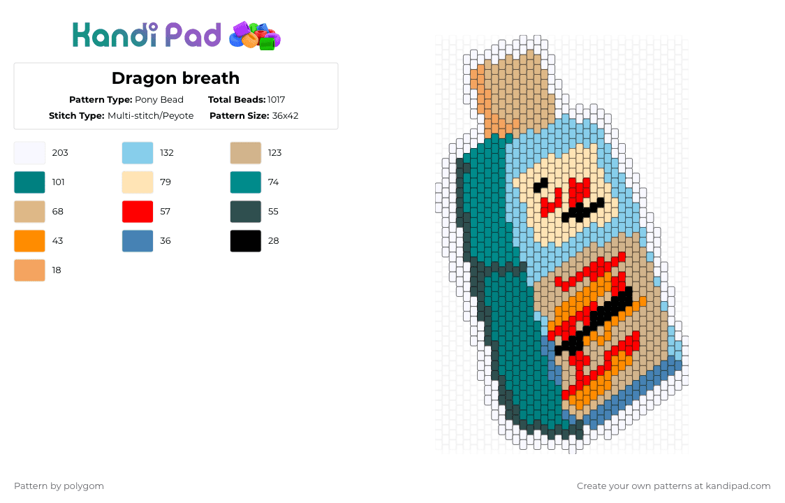 Dragon breath - Pony Bead Pattern by polygom on Kandi Pad - beige,teal,light blue