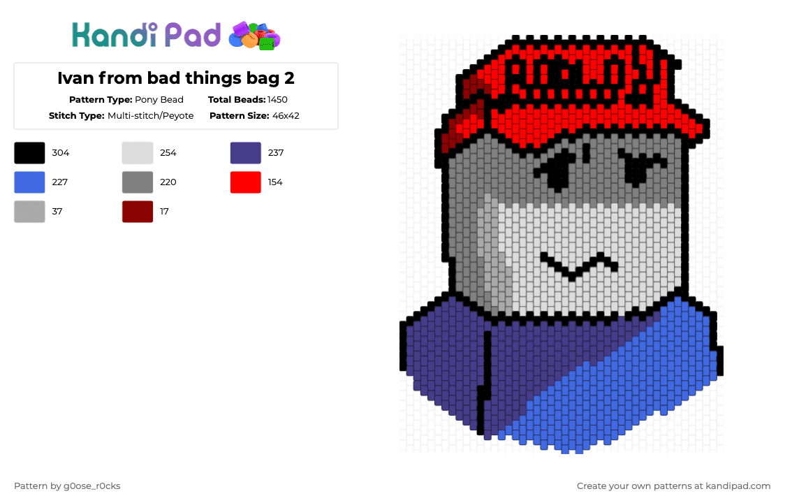 Ivan from bad things bag 2 - Pony Bead Pattern by g0ose_r0cks on Kandi Pad - red,gray,purple,blue,roblox,robloxgame,badthings