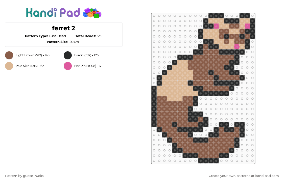 ferret 2 - Fuse Bead Pattern by g0ose_r0cks on Kandi Pad - tan,ferret,animal,noodle,cute,brown,wiggle,soft,stinky
