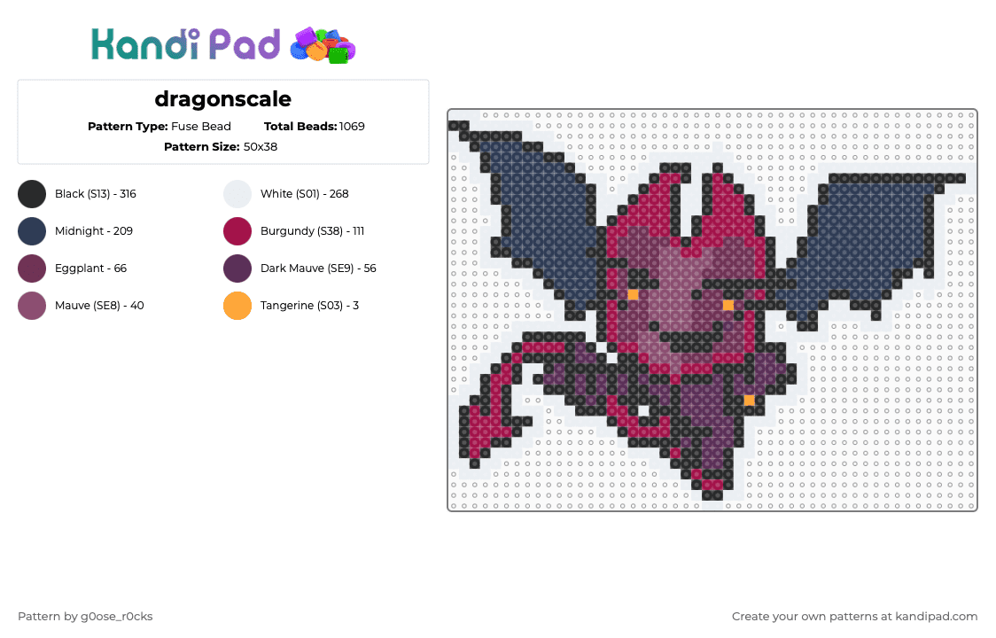 dragonscale - Fuse Bead Pattern by g0ose_r0cks on Kandi Pad - purple,pink,dragonscale,dragon,object,comic,objectified,anthro,lesbian,objectshow