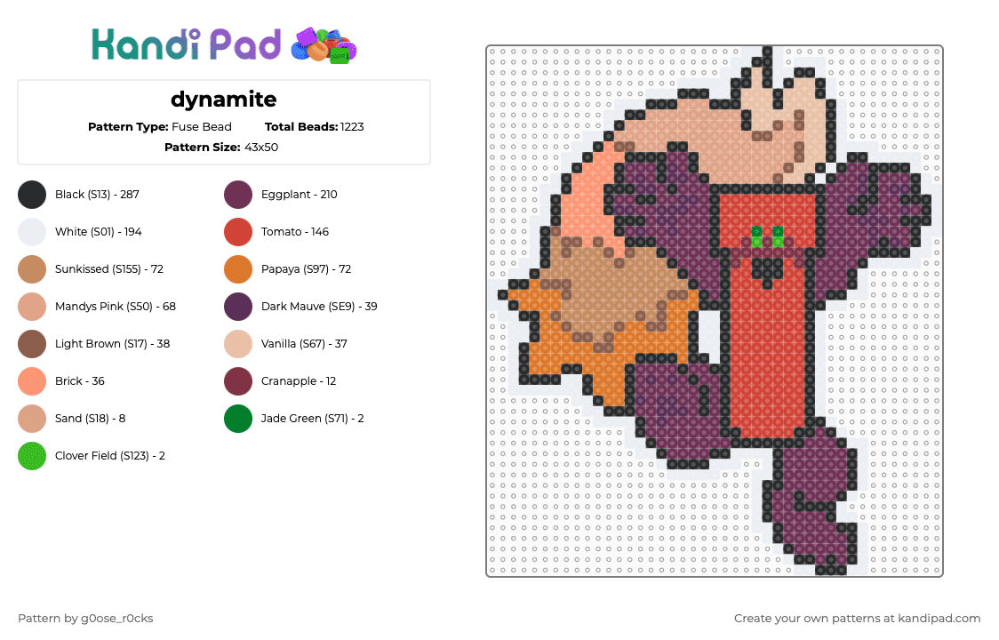 dynamite - Fuse Bead Pattern by g0ose_r0cks on Kandi Pad - tan,pink,colorful,dynamite,animal,object,objectshow,objectcomic,comic,objectified,anthro