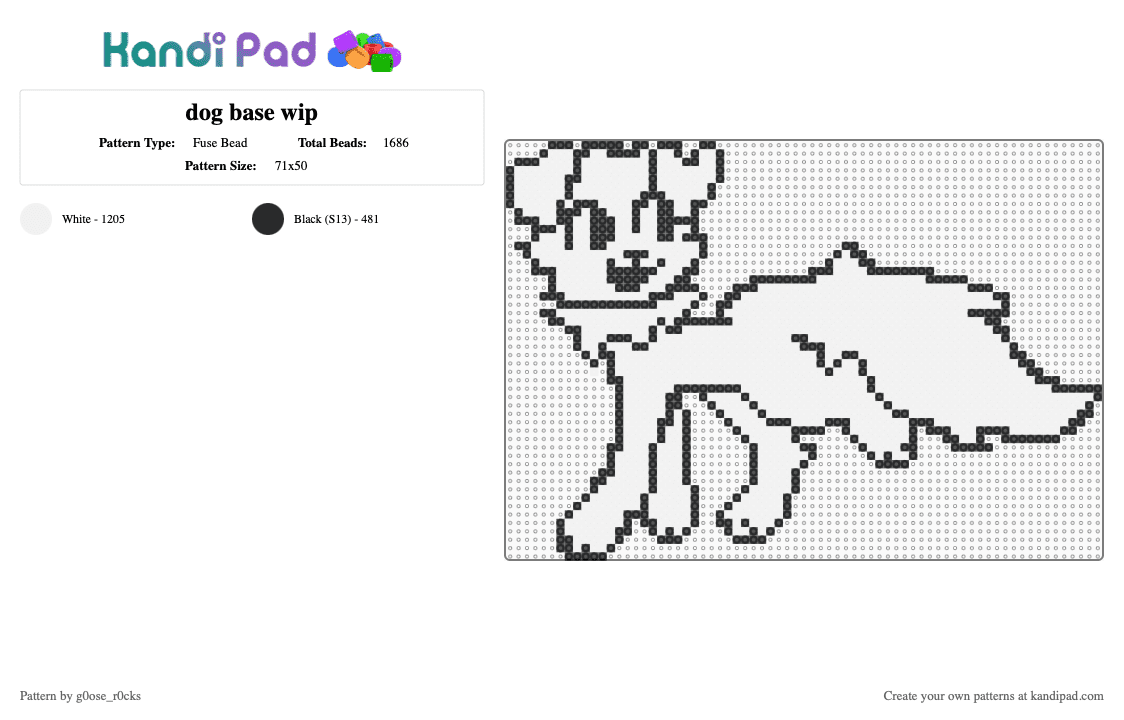 dog base - Fuse Bead Pattern by g0ose_r0cks on Kandi Pad - black, white