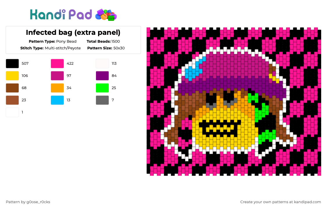 Infected bag (extra panel) - Pony Bead Pattern by g0ose_r0cks on Kandi Pad - pink,regretevator