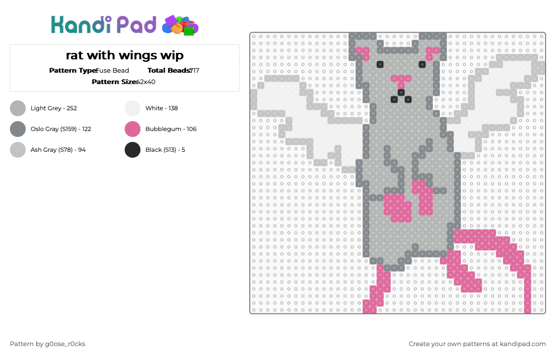 rat with wings - Fuse Bead Pattern by g0ose_r0cks on Kandi Pad - beige