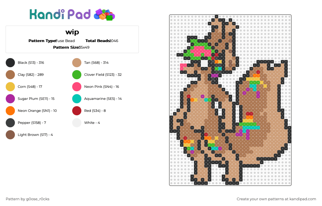 fursona w base - Fuse Bead Pattern by g0ose_r0cks on Kandi Pad - tan,beige