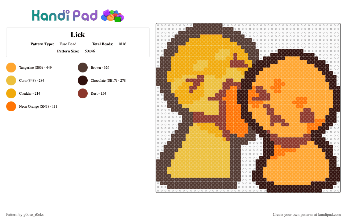Lick - Fuse Bead Pattern by g0ose_r0cks on Kandi Pad - brown,orange