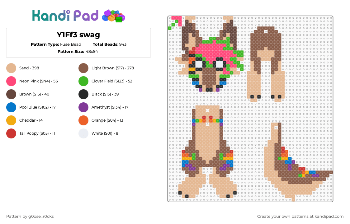 Y1Ff3 swag - Fuse Bead Pattern by g0ose_r0cks on Kandi Pad - beige,tan