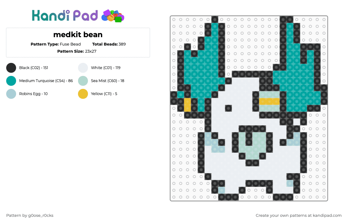 medkit bean - Fuse Bead Pattern by g0ose_r0cks on Kandi Pad - teal,phighting,roblox,medkit,blue